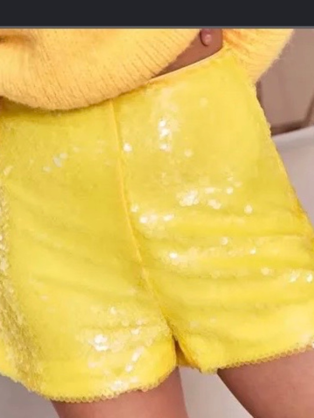 Vici Glissette Yellow Sequin High waisted shorts size small
